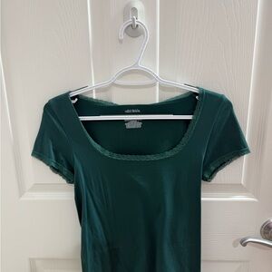 wild fable Dark Forest Green Scoop Neck Lace Trim Tee